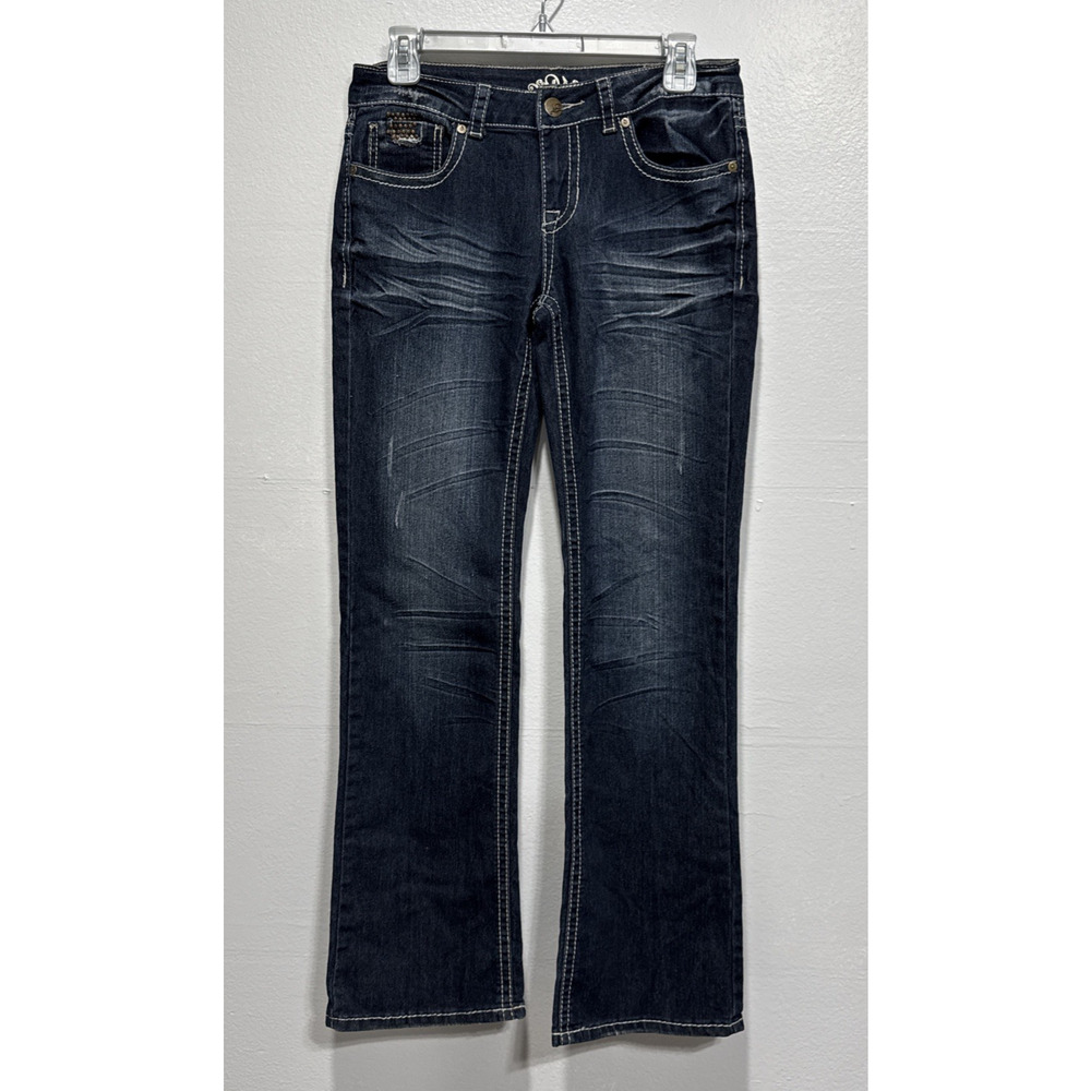 Do Denim Women's Juniors Size 5/32" Jeans Blue Denim Flap Pocket Studed Cowgirl